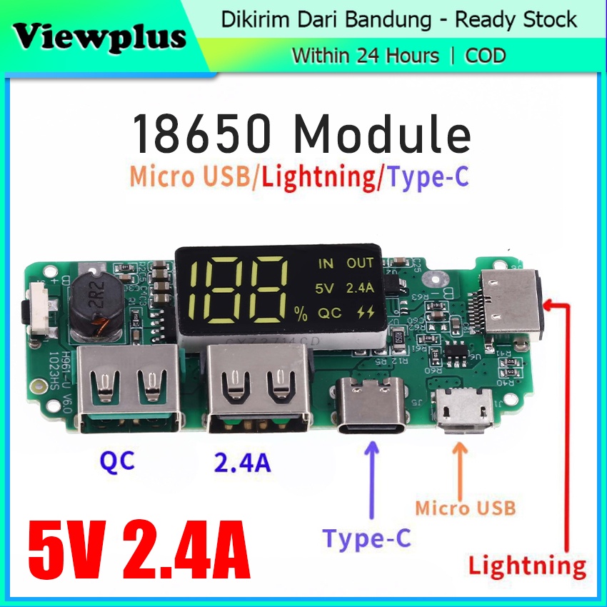 Modul DIY Rakitan Power Bank 18650 With LCD Fast charge 5V 2.4A KIT input Type-C MicroUSB Lighting