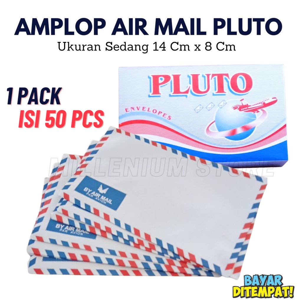

1 Pak Amplop Air Mail Pluto / Amplop Surat Garis Merah / Amplop Putih 1 Box / Isi 50 Pcs Perpack / Amplop Kertas / Atk Blessing