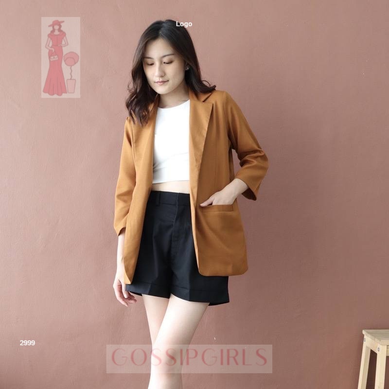 GossipGirls - Blazer Wanita Korea Panjang / Blezer Long Crop Casual / Jas Outer Basic Kekinian