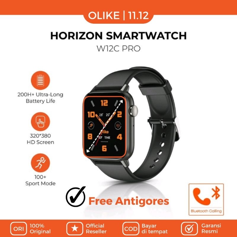 OLIKE SMARTWATCH W12C PRO WITH BLUETOOTH CALL FEATURE, BLOOD PRESSURE SpO2 GARANSI RESMI