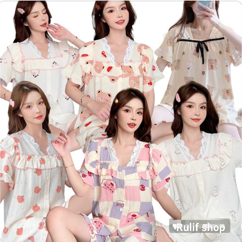 SETELAN SETCEL ONE SET PIYAMA HOTPANTS HOTPANT BAJU TIDUR TANKTOP PITA FASHION WANITA DEWASA LUCU SE