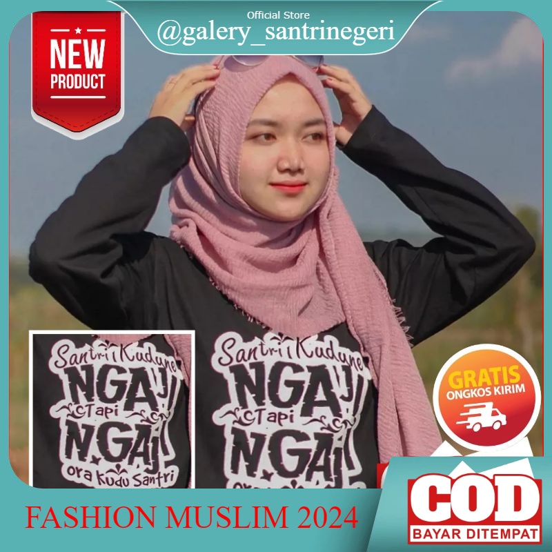 Baju Kaos Santri Motif Santri Kudu Ngaji Ukuran S,M,L dan XL Lengan Panjang Salafi Salafy Request Na