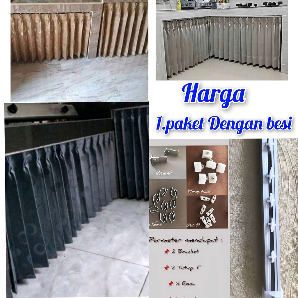 Gordeng Kolong Dapur 1set besi balok Gorden Model Cantolan kawat Plisket