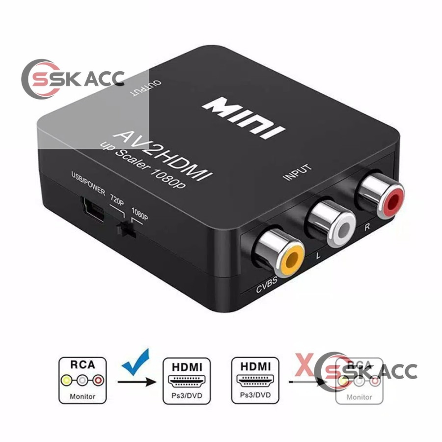 Converter AV to HDMI Mini Konektor RCA ke Hdmi Kabel Dan Konverter Audio
