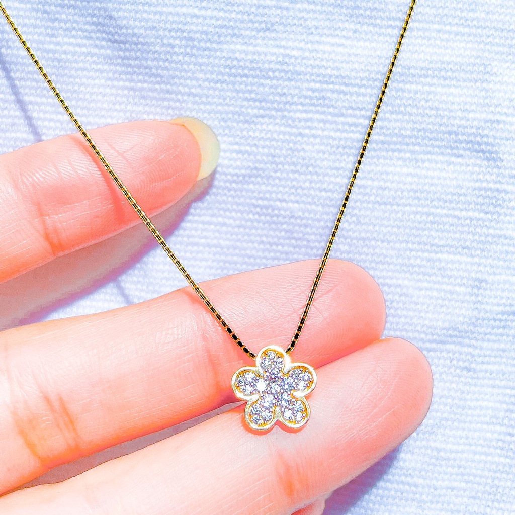 Kalung set anak dan dewasa emas asli kadar 700 70 16k sakura Hana Japan edition liotin rantai itali 