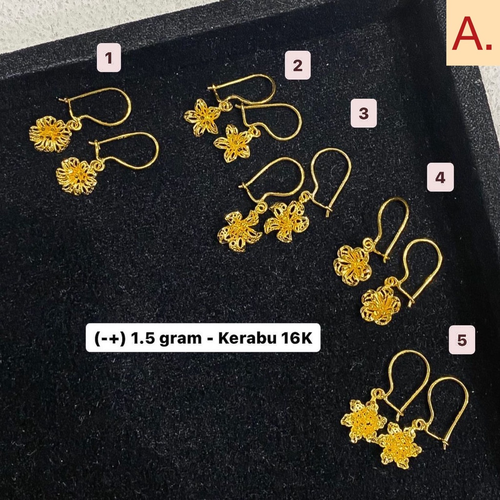 Anting anak dan dewasa emas asli kadar 70 16k desi gantung bunga drop kendari rumbai kerawang giwang