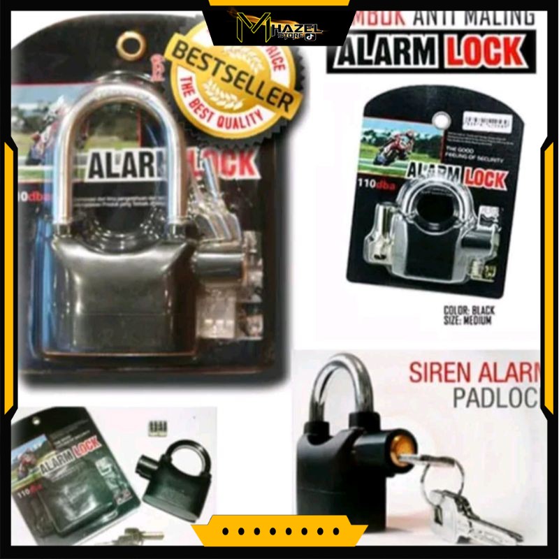 Kunci gembok alarm cakram ban motor pagar rumah
