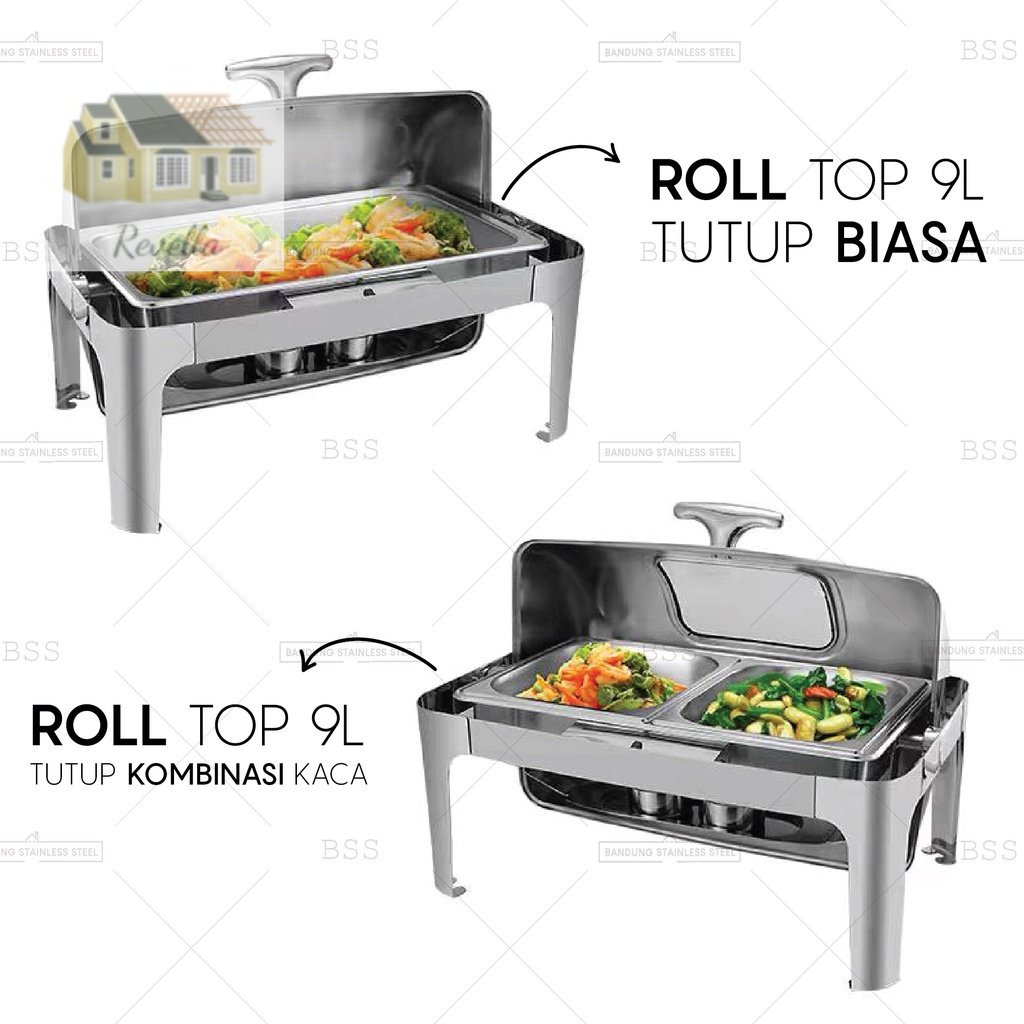 Revella Roll top 9L chafer chafing dish stainless steel wadah saji Prasmanan