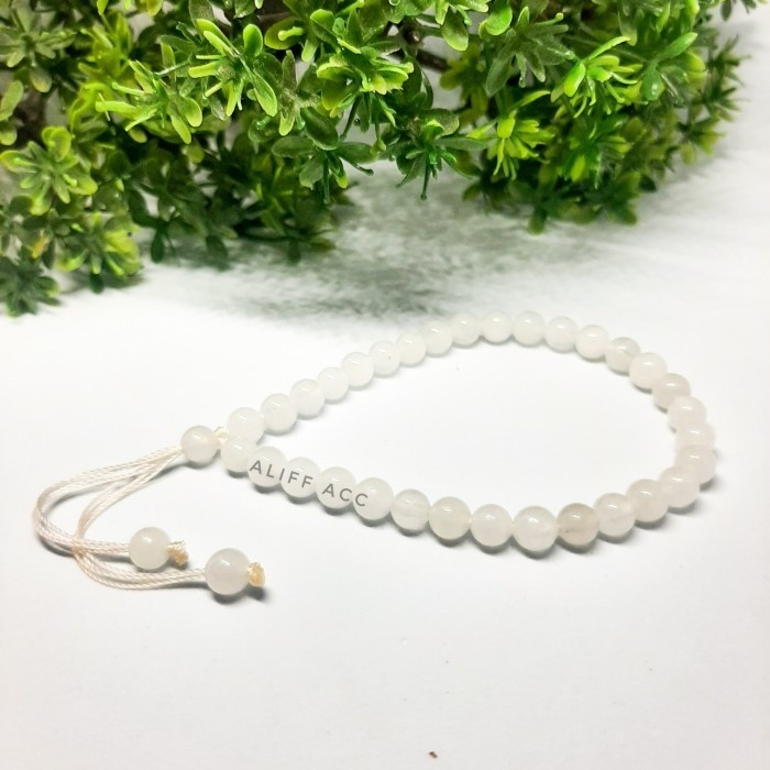 tasbih gelang batu natural giok putih berserat 33 butir asli