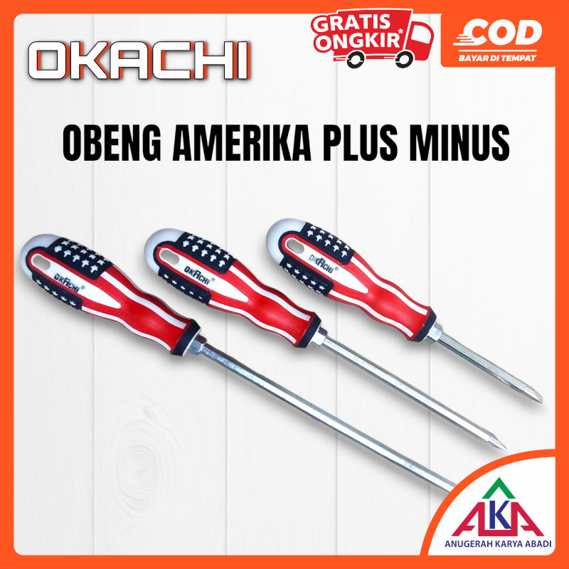 Obeng Amerika OKACHI Plus Minus Bolak Balik Pendek / Sedang / Panjang