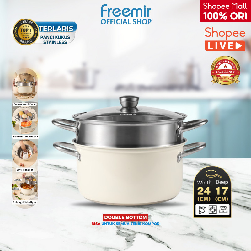 LY65 Special freemir Panci Kukus 2 Susun 24cm Stainless Steel Anti Karat bisa Kukus dan Rebus