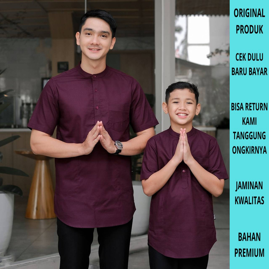 Saviq Baju Koko Couple Ayah Anak Lengan Pendek Warna Burgundy