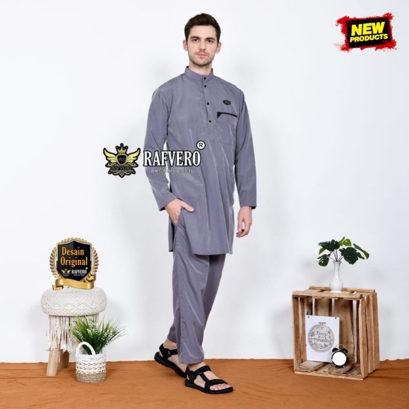 Husein - Setelan Koko Dewasa - Baju Koko Pria - Kurta Pakistan - Gamis Setelan Lengan Panjang Polos