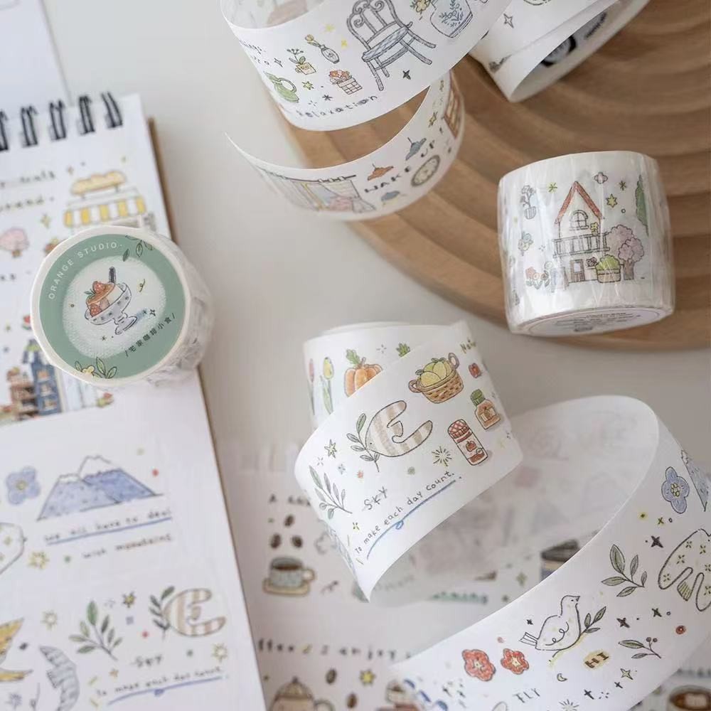 

Orange Studio Vintage Home Coffee Washi PET Tape Planner DIY Card Making Scrapbooking Plan Decorative Sticker