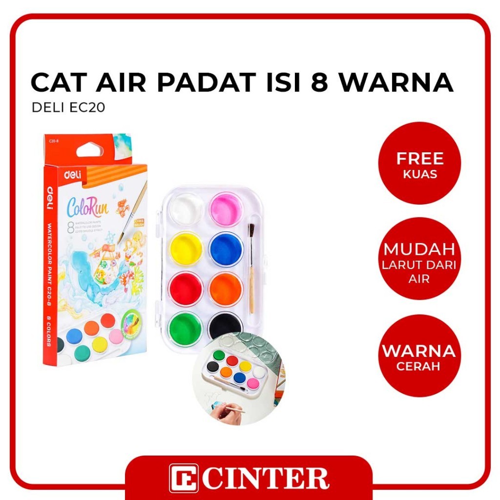 

DELI - CAT AIR PADAT / WATERCOLOR PAINTING GRATIS KUAS EC20-8 8 WARNA