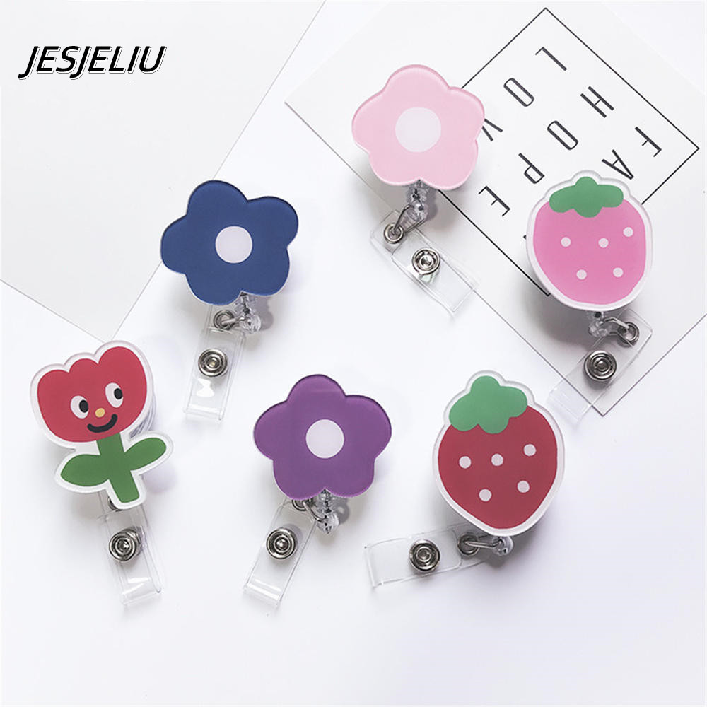 

JESJELIU Flower Retractable Nurse Chest Badge Reel Clip Holder Students Doctor Work ID Card Holder Keychain Gifts Accessories