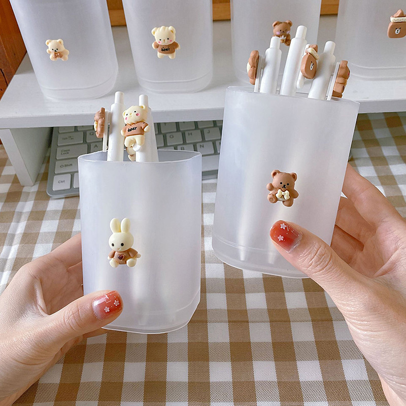 

Frosted Pen Holder Desk Organizer Cute Stationery School Supplies Desktop Office Accessories Makeup Pencil Holder Brush Stand