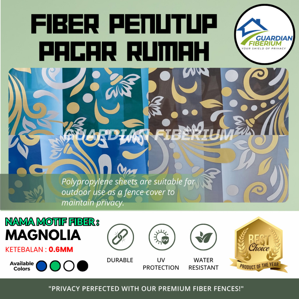 (Harga Per 1/2meter) Fiber Plastik Penutup Pagar Rumah Motif MAGNOLIA