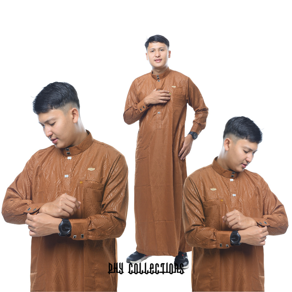[HOT NEW] Baju Jubah Gamis Pria Laki Laki Dewasa Cowok Remaja Model Haromain Motif Embos Lengan Panj