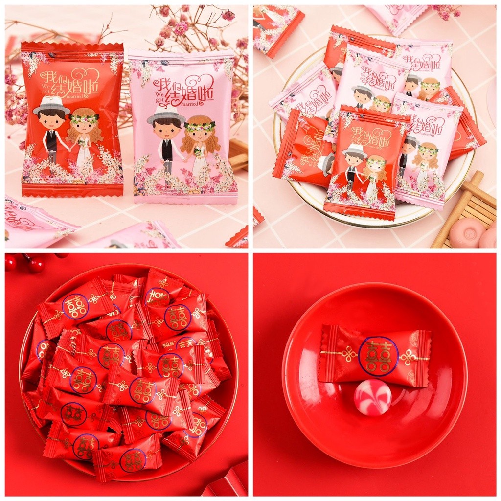 

(Yunita)Permen Wedding Rasa stroberry susu Permen pengantin Shuang xi 250gr Teapai Shangjit Candy