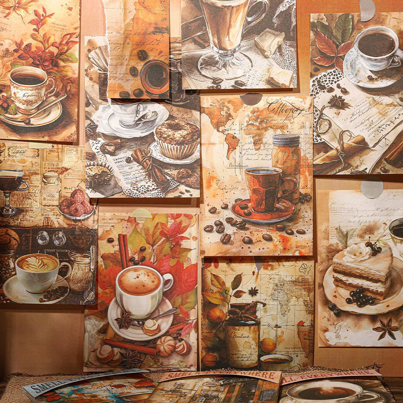 

Mr. Paper, Retro Coffee Theme Material Paper, Scrapbook Supplies, Mural Collage, Photo Frame Decoration Card Paper, 30pcs