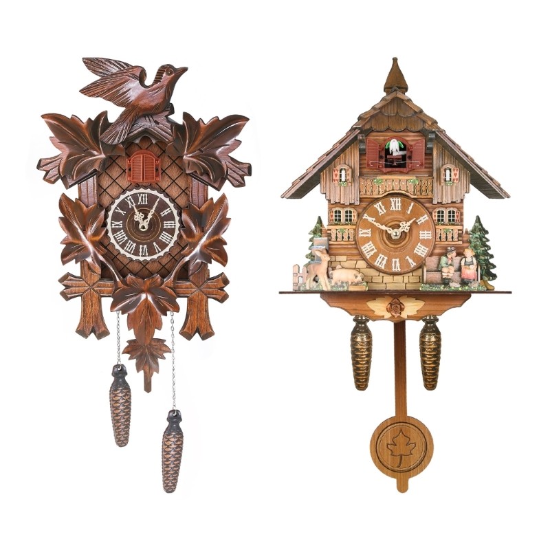 Wooden Wall Clock Cuckoo Antique Pendulum Hanging Handcraft Swing Alarm Watch B03D