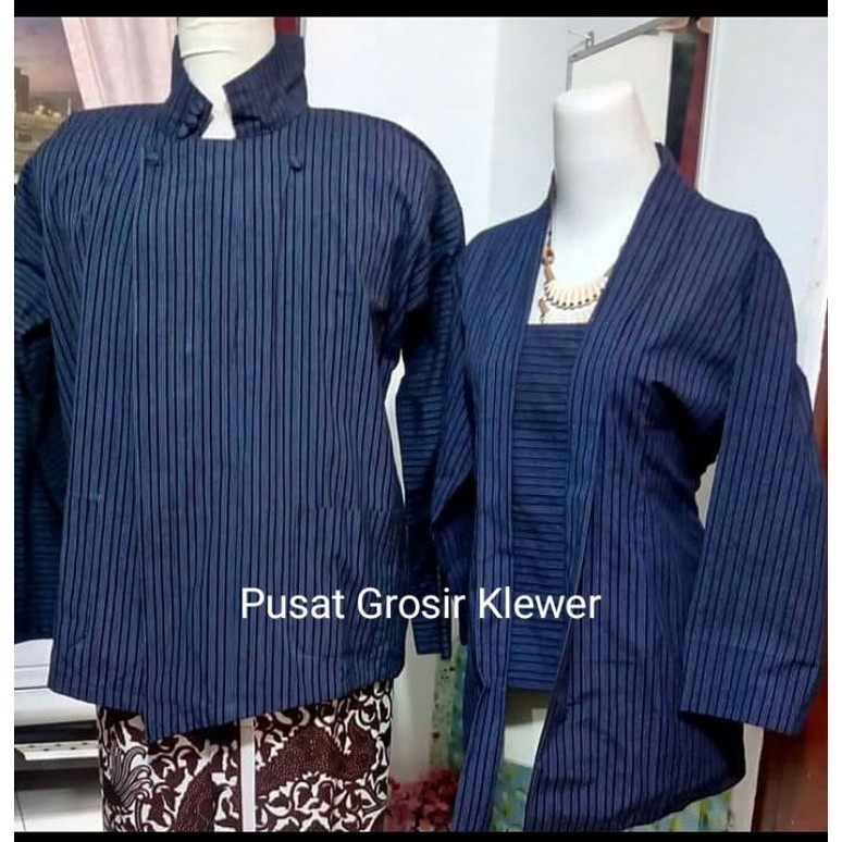 LURIK JAWA Surjan Lurik Pria dan Kebaya Lurik Wanita Motif Garis Biru | Baju Adat Prewed | Baju Coup