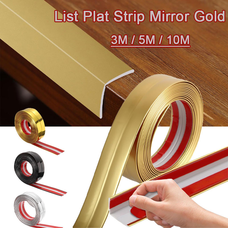 10M List Plat Strip Mirror Gold Lis Siku List Sudut Border Plafon PVC Flexibel Berperekat