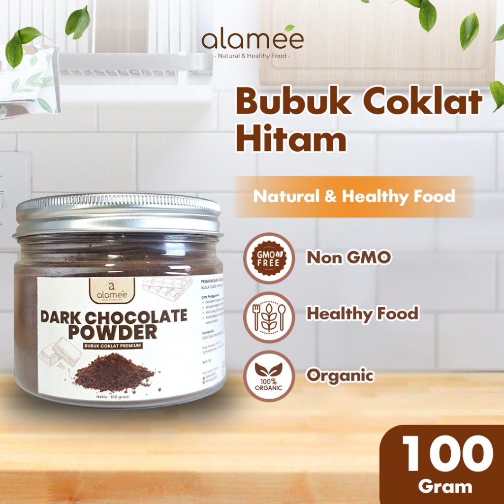

ALAMEE Dark Chocolate Powder PREMIUM Minuman Bubuk Coklat Gluten Free Dark Cocoa Tanpa Gula 100gr