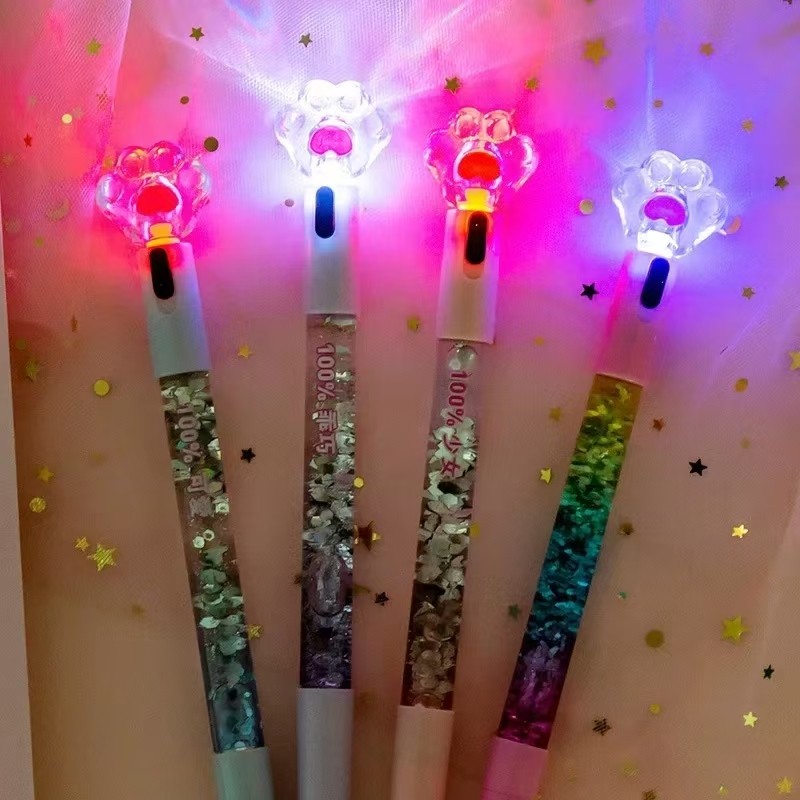 

Kawaii Cat Claw Glowing Gel Pen Quicksand LED Light Pen Creative Stationery Student Signature Pens for Kids Girls Gift