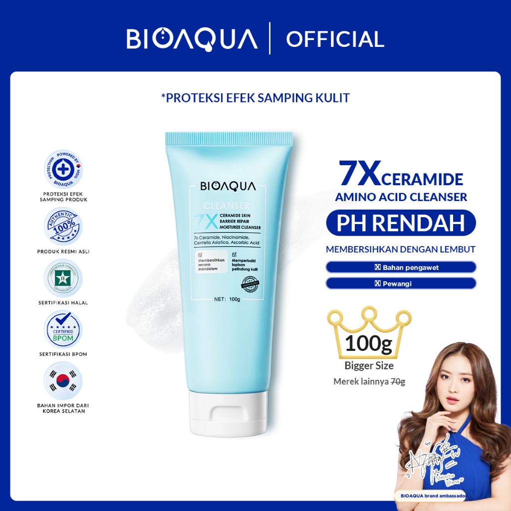 BIOAQUA 7X Ceramide Moisturizer Sabun Cuci Muka Gentle Cleanser Facial 100g Low pH Cleanser Facial W