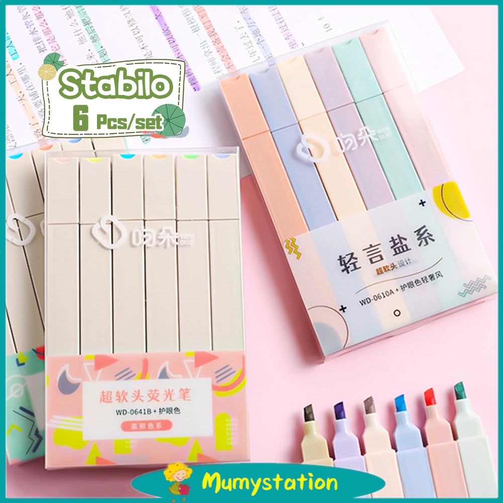 

Mumystation 6pcs Stabilo/Highlighter Pastel 6 Warna/Stabilo Ujung Tunggal