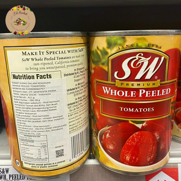 

S&W Whole Peeled Tomatoes | Tomat Kupas Dalam Kemasan 411 grm