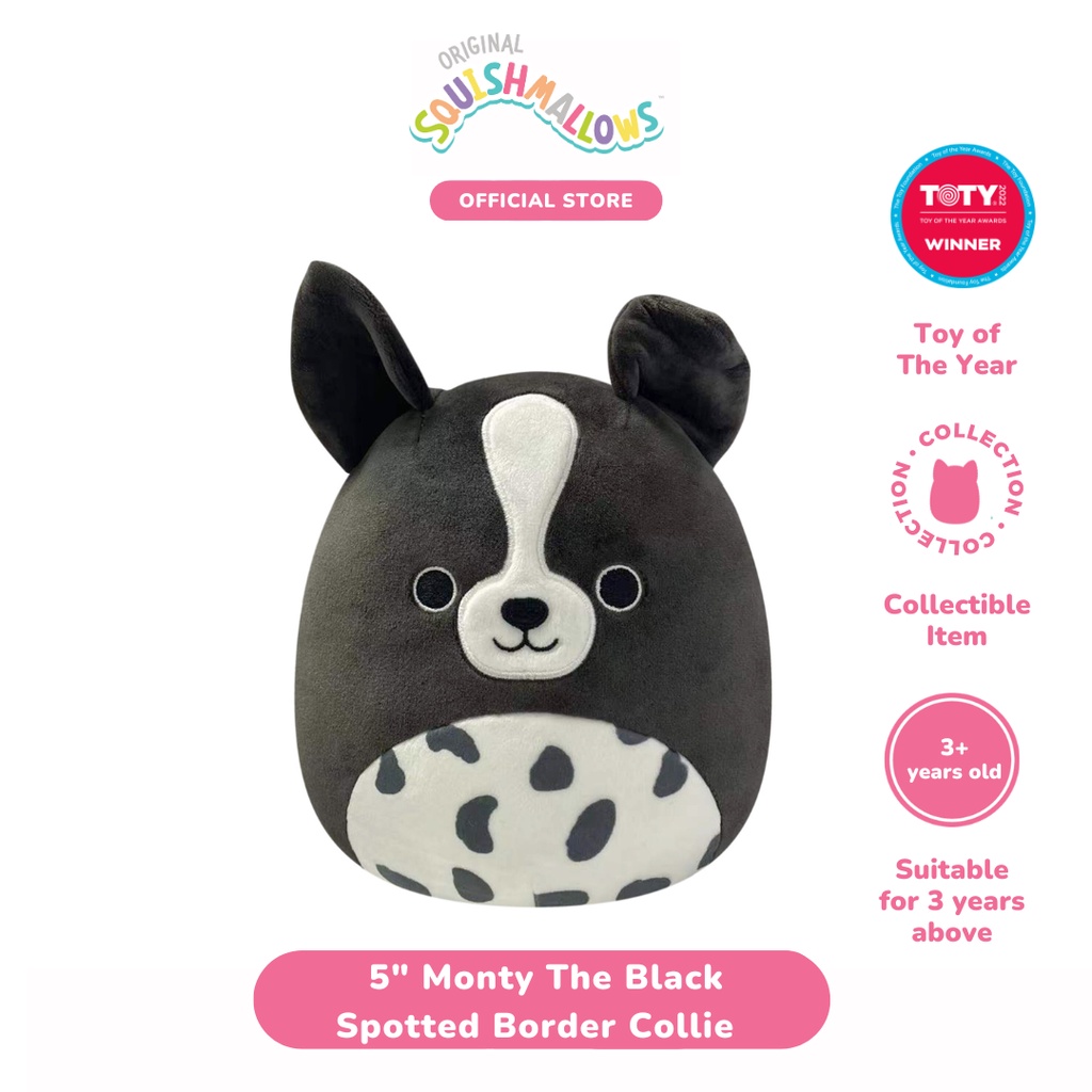 Squishmallows Monty The Black Spotted Border Collie 5 Inch - Boneka Hewan Anjing Plush Toys