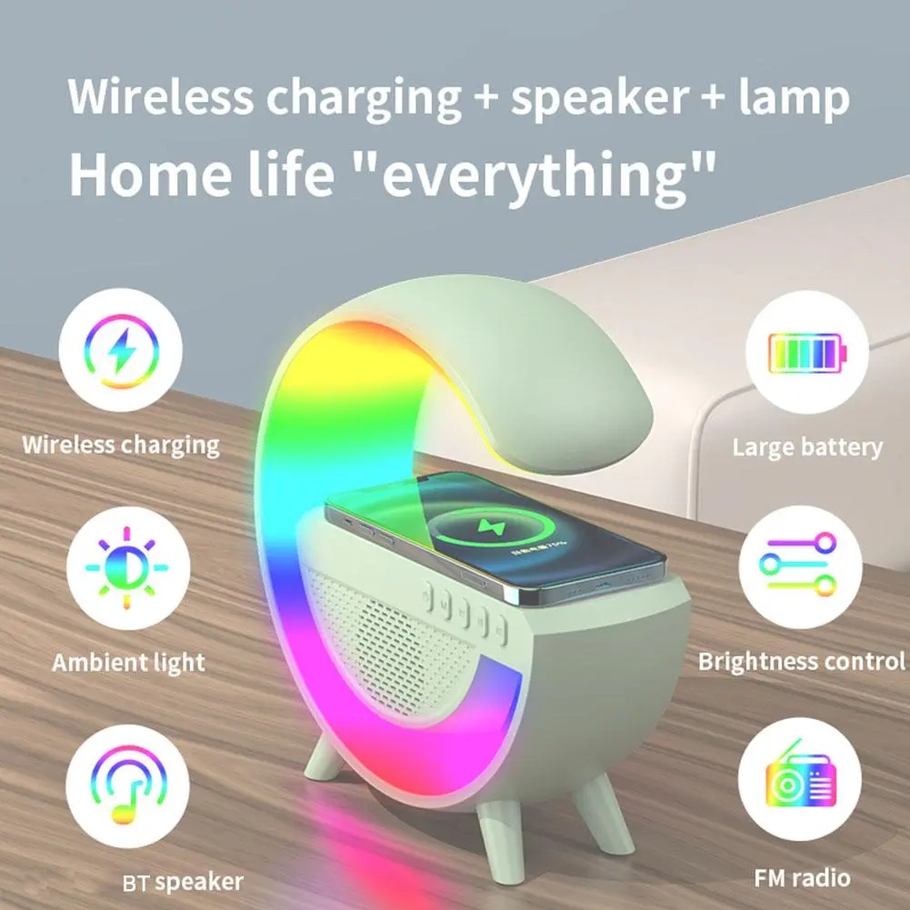 Smart Speaker LED Wireless Fast Charger Bluetooth Speaker 3 In 1 Multifunksional Ambient Light 15w Wireless Charger Bluetooth Speaker Smart Home Table Lamp