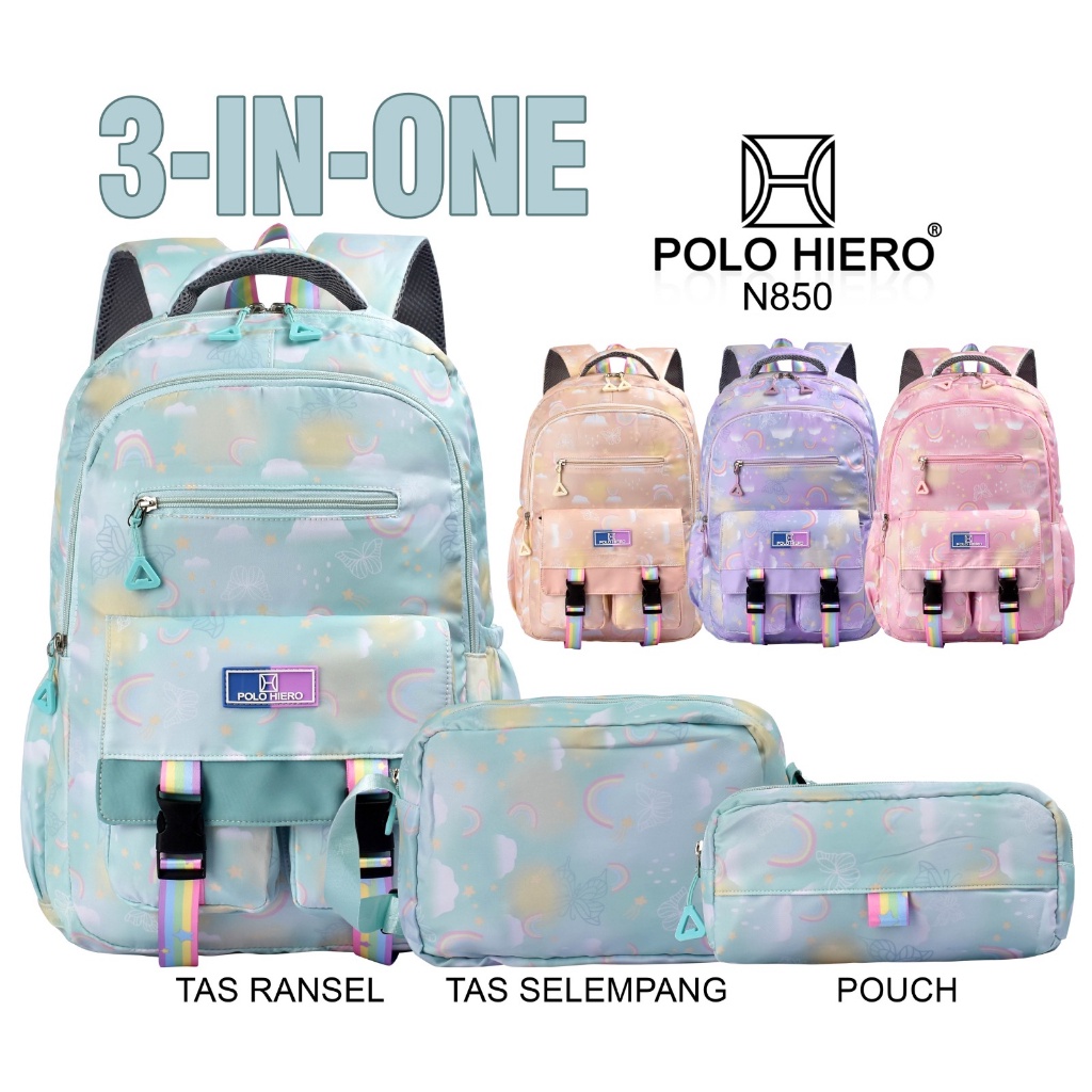 PoloHiero Tas Ransel Cewek Polo Hiero N850 Tas Sekolah Anak Perempuan SET 3