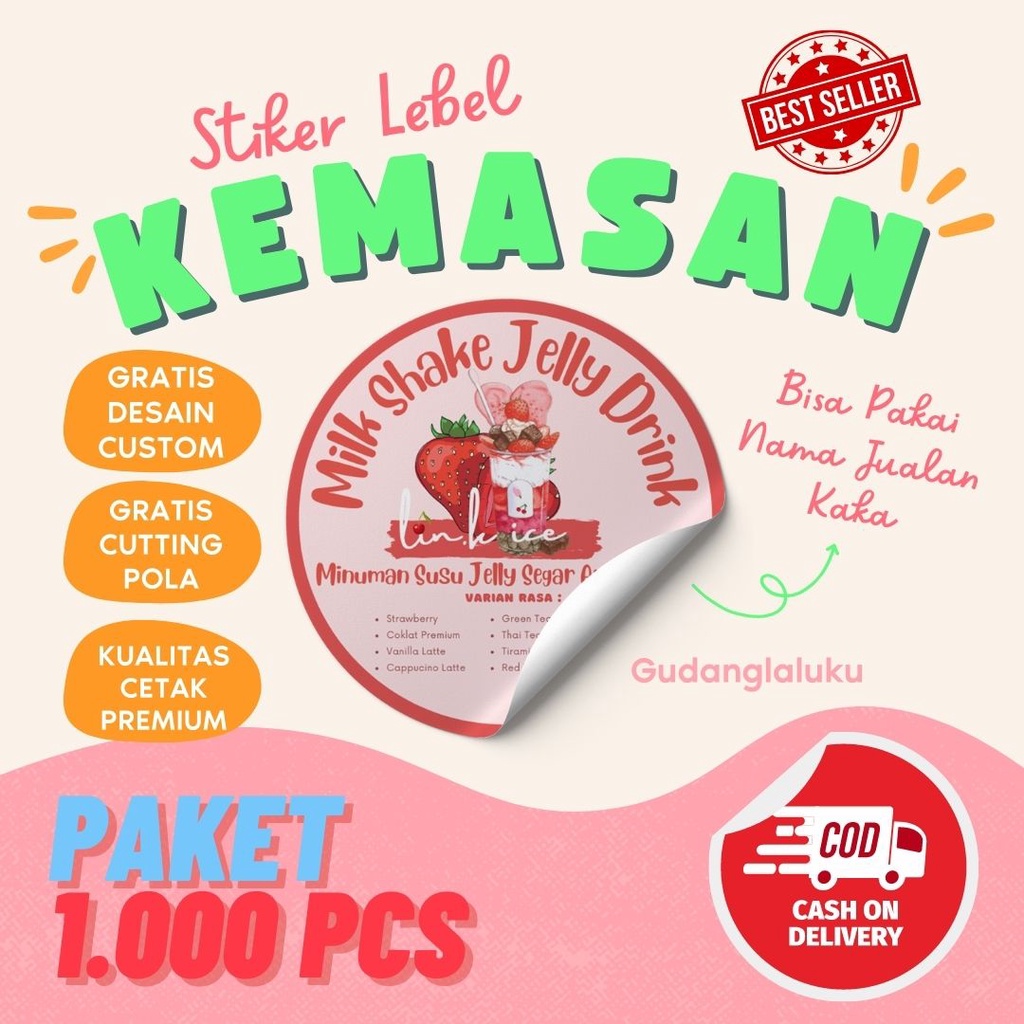 

CUSTOM STIKER LABEL KEMASAN PAKET 1.000 PCS FREE CUTTING