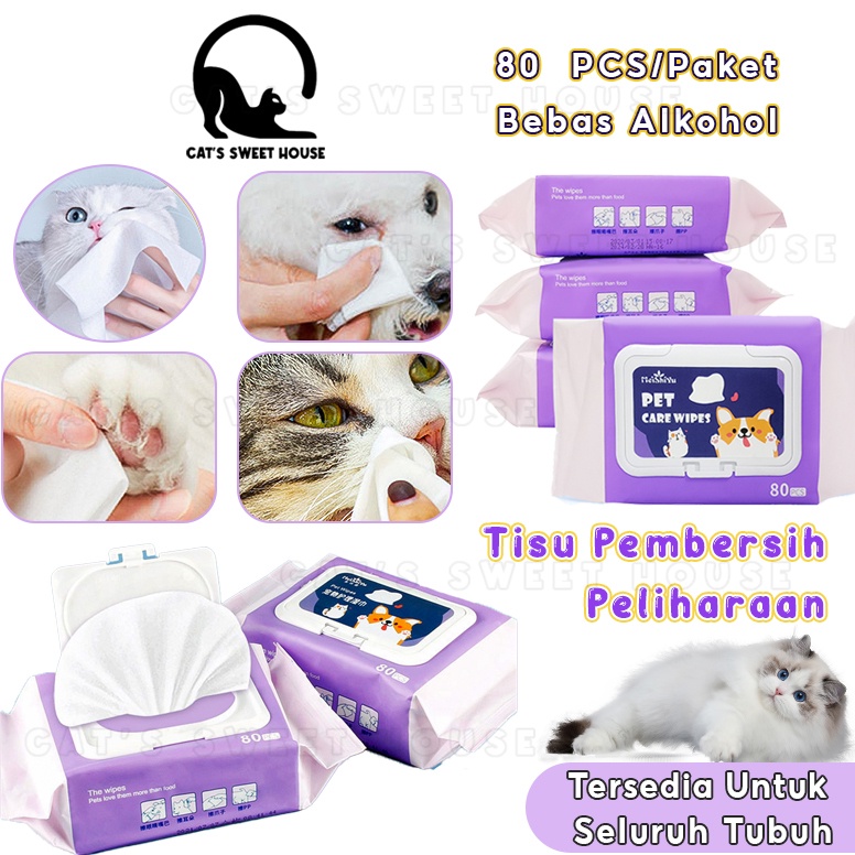 Tisu Basah Kucing Mandi Tisu Basah Bayi Grooming Hewan 80 Pcs