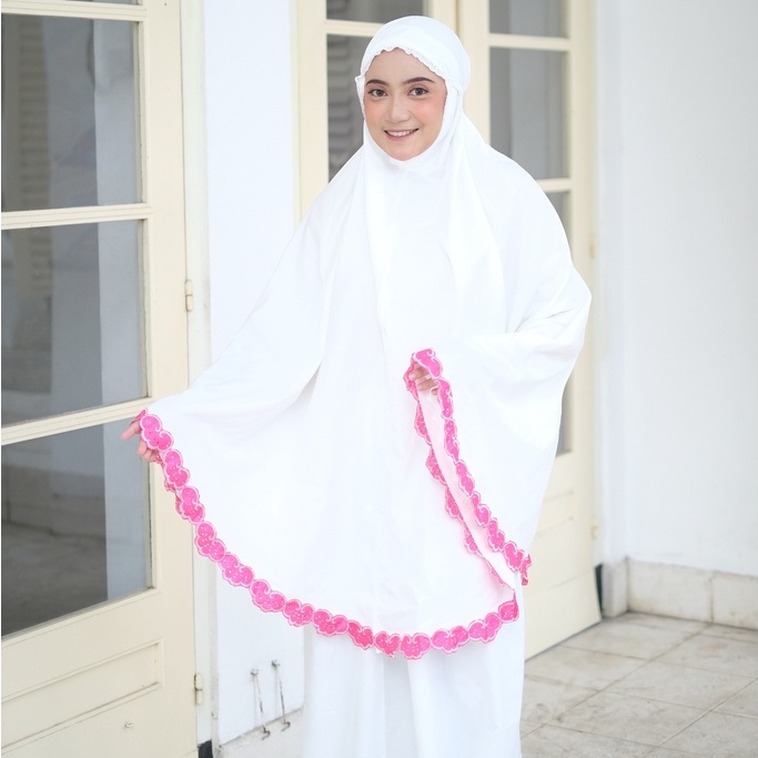 [COD] mukena dewasa mukena cantik setelan murah putih polos bordir punggung warna pink hijau kuning 