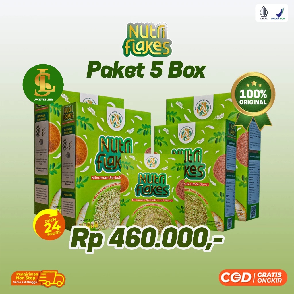 

100% ORIGINAL Nutriflakes 5 Box - Original Asli Minuman & Makanan Sehat Umbi Garut Untuk Asam Lambung / Maag Akut Perbaiki Sistem Pencernaan & Diet Alami