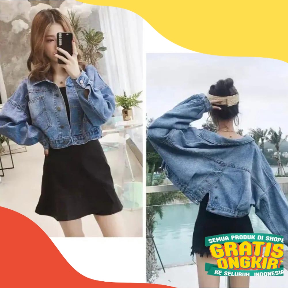 Jaket Crop Jeans Wanita Terbaru Kekinian/ ungu liliac