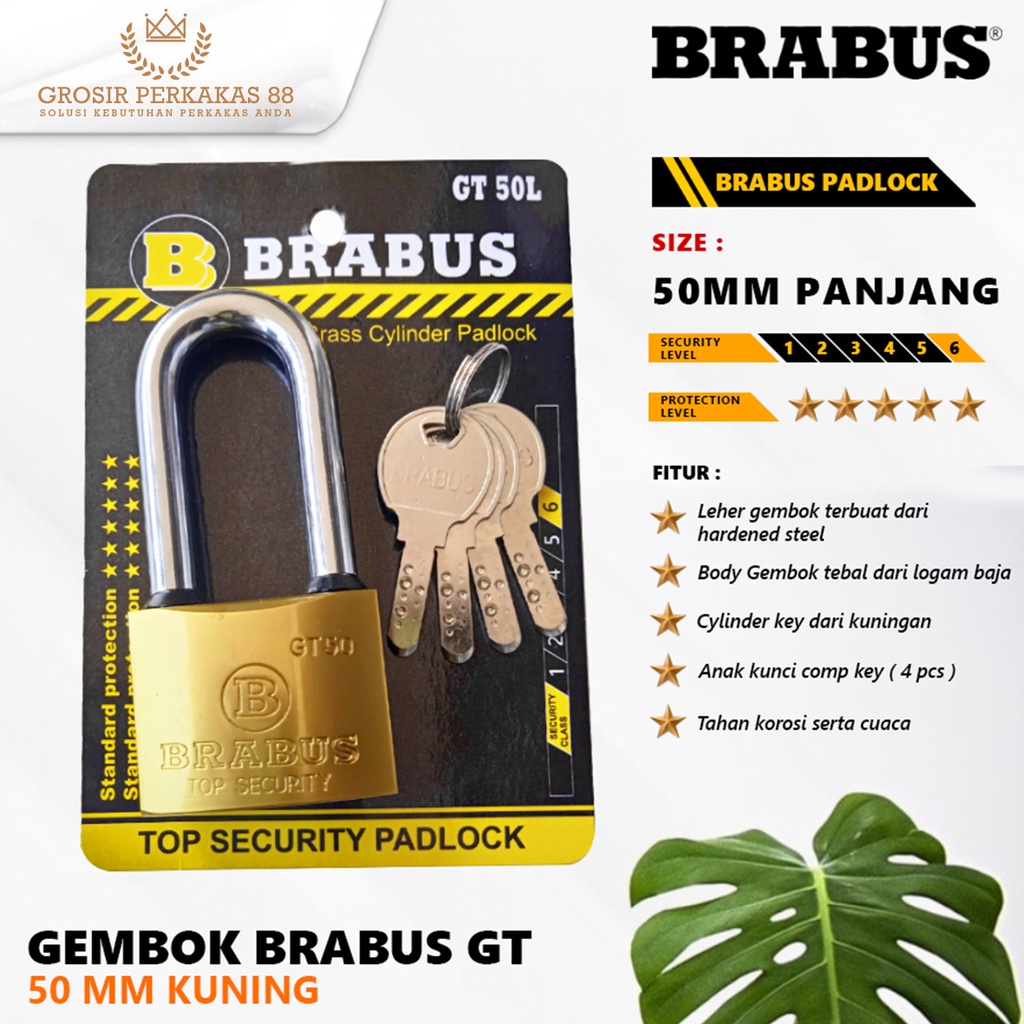 Gembok Pagar Rumah Anti Maling Karat Kamar Kuning 50mm Brabus GT