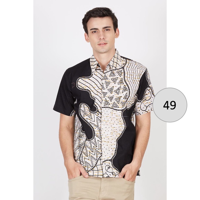 Kemeja Hem Batik Pria Lengan Pendek Hitam Putih 49 - Batik Nulaba