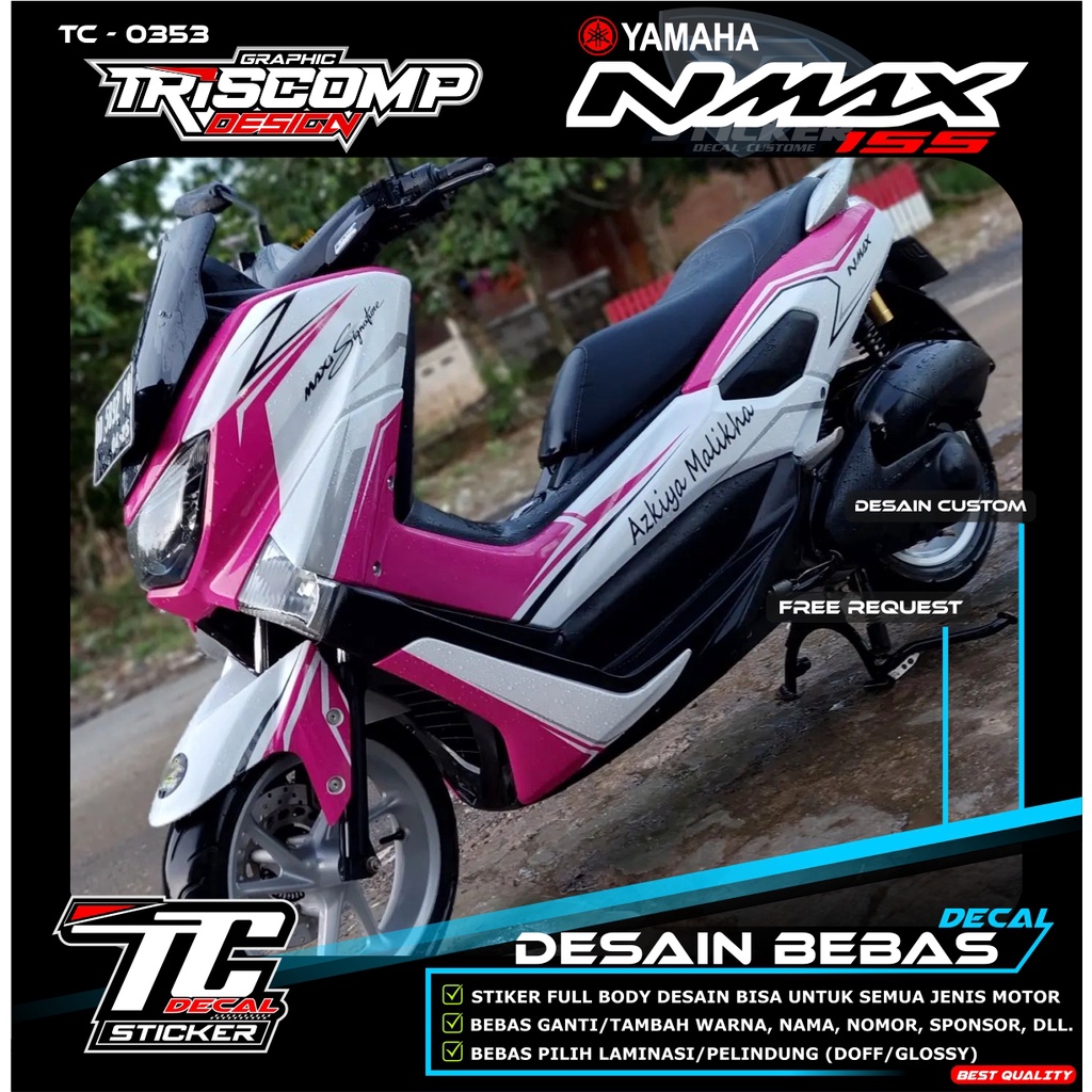 Decal NMAX fullbody Sticker Decal NMAX Lama / Nmax New Super glossy Warna putih list pink merah muda