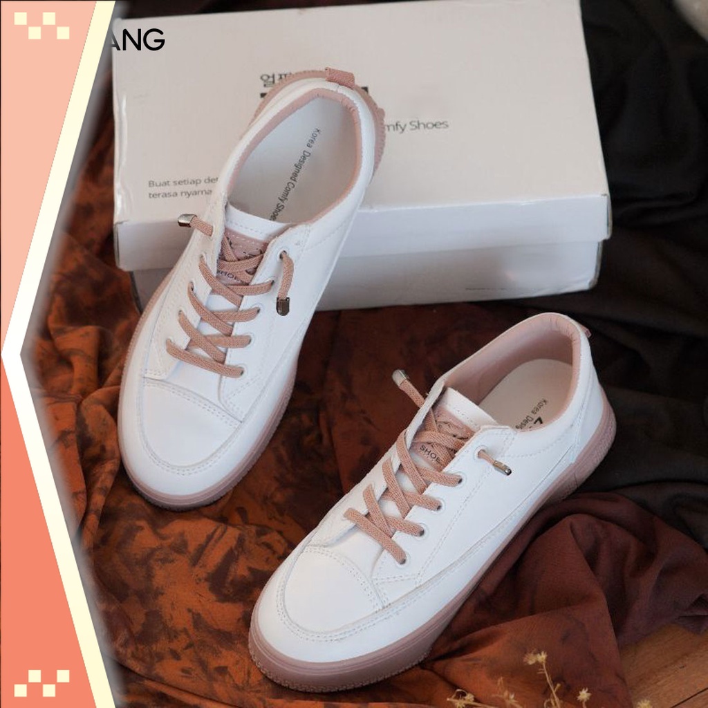Sneakers Import Wanita Kekinian Murah branded terbaru - Shoes Korea Design - Sepatu Casual PU Karet 