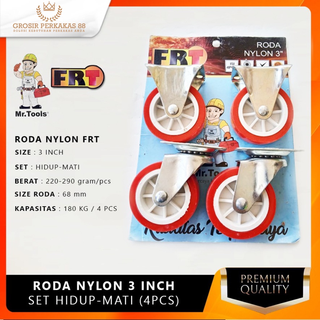 Roda Troli Etalase Lemari Ban Meja Caster Merah 3 Inch Set Hidup Mati