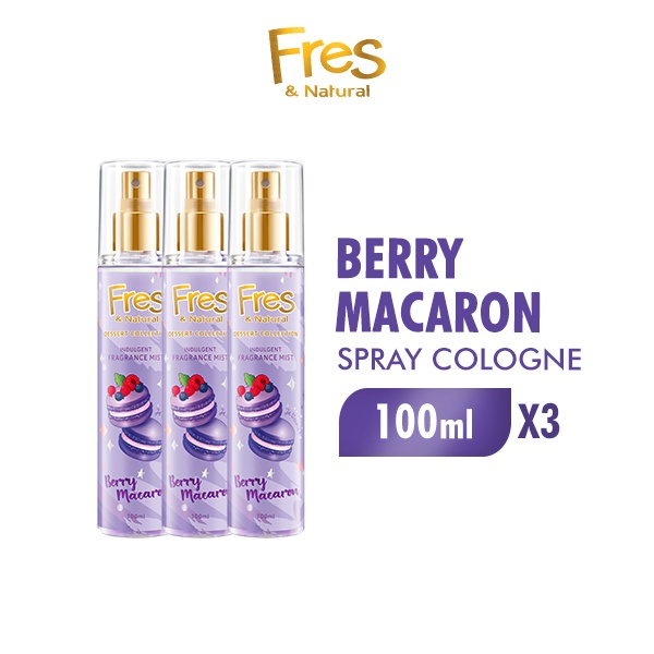 Fres & Natural Spray Cologne Dessert Violet Berry Macaron Botol 100 ml x3
