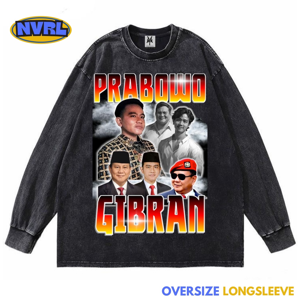 Kaos oversize longsleeve prabowo gibran washed washing vintage tee