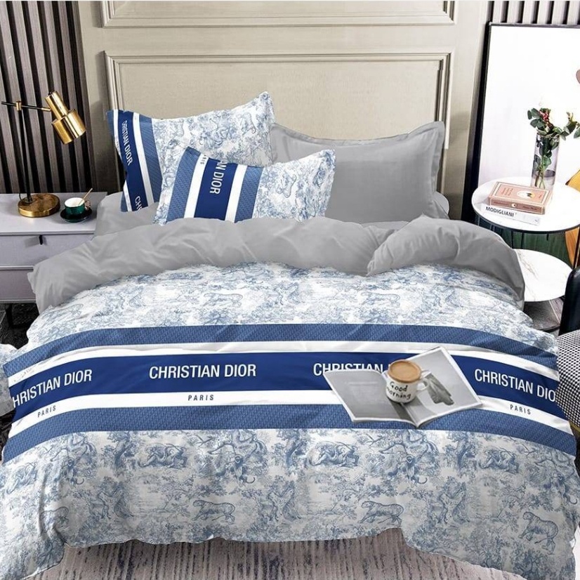 Bedcover Set Motif Dior Toile Bahan Katun Premium Quality bedcover sprei aesthetic motif bunga daun 