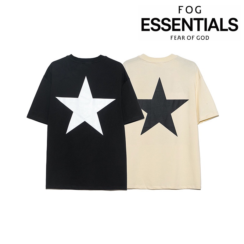 Kaos pria /ESSENTIALS Fear Of God  Five-pointed star printing Arrival Loose Short Sleeve T-shirt Men